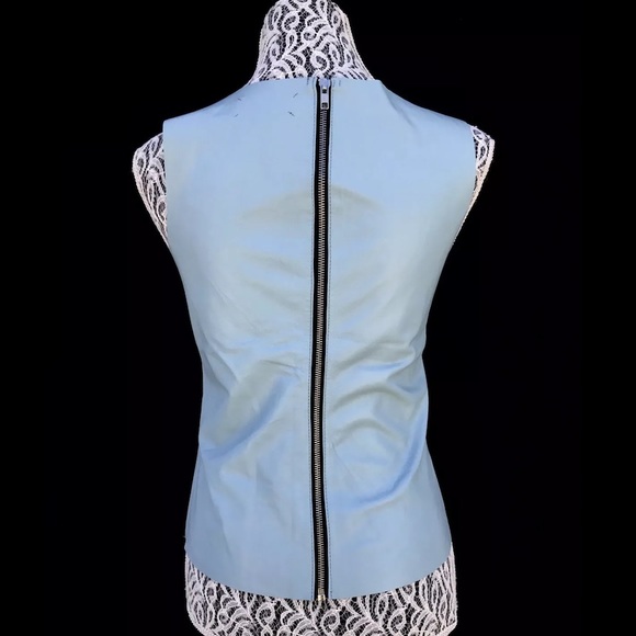 PJK Blue Leather Sleeveless Zipper Back Top - Picture 2 of 5
